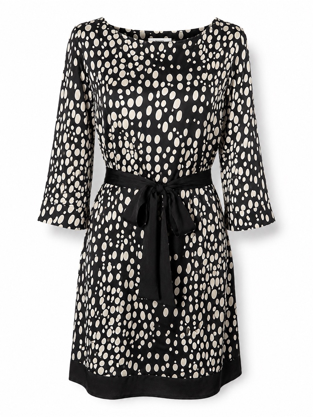 Worthington Black Ivory Abstract Print Belted Dress Medium